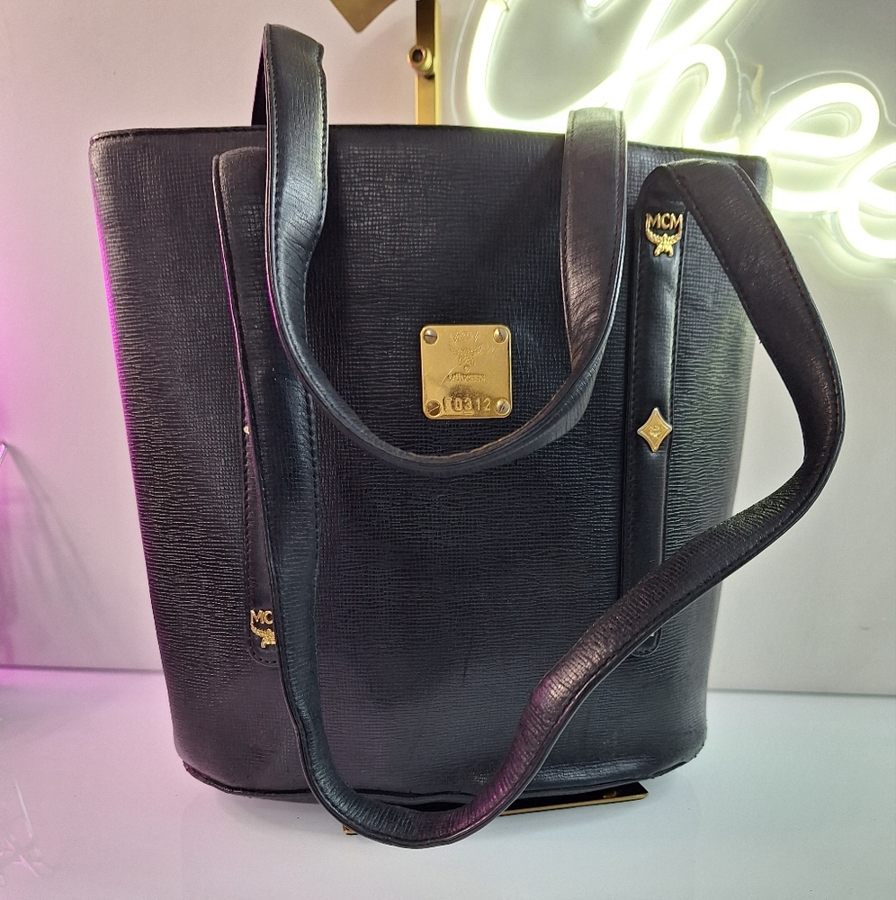 MCM Black Leather Tote Bag